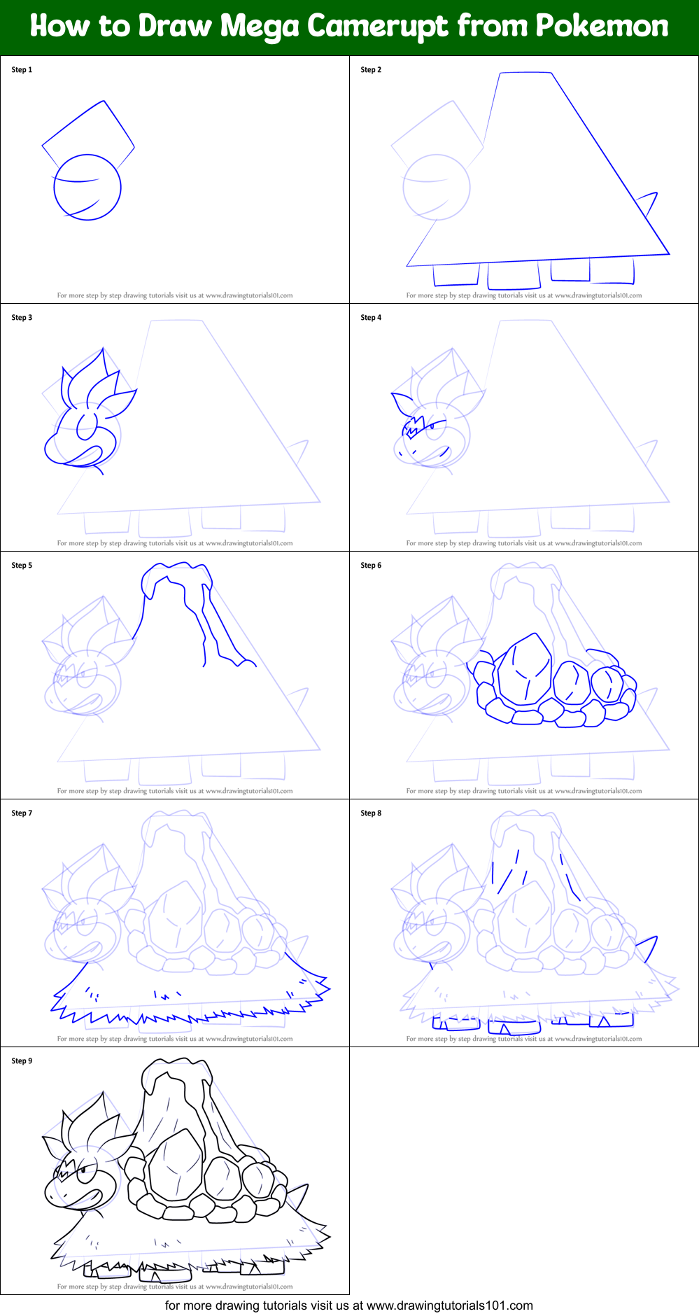 How to Draw Mega Camerupt from Pokemon Printable Step by Step