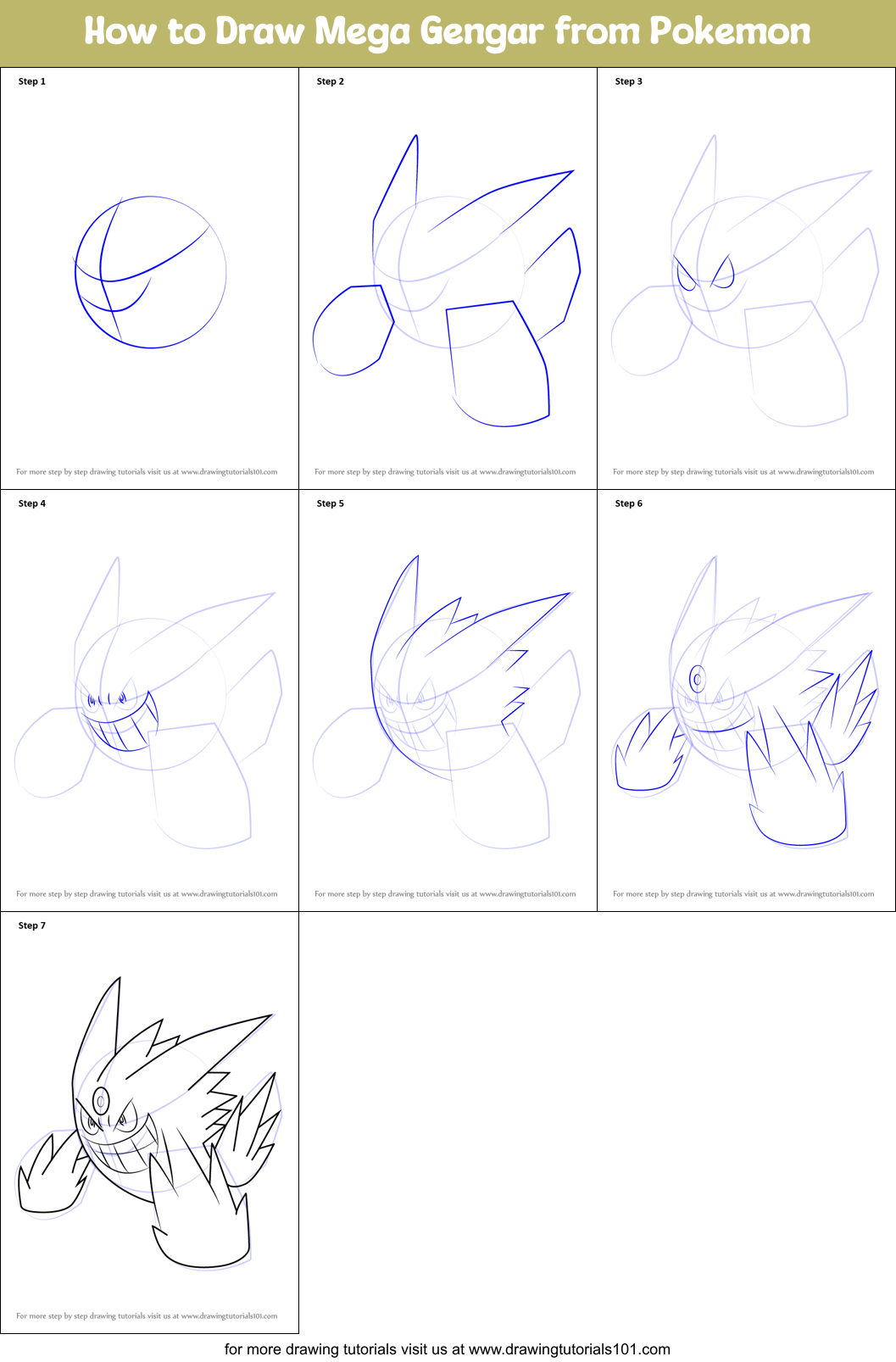 How to Draw Mega Gengar from Pokemon Printable Step by Step