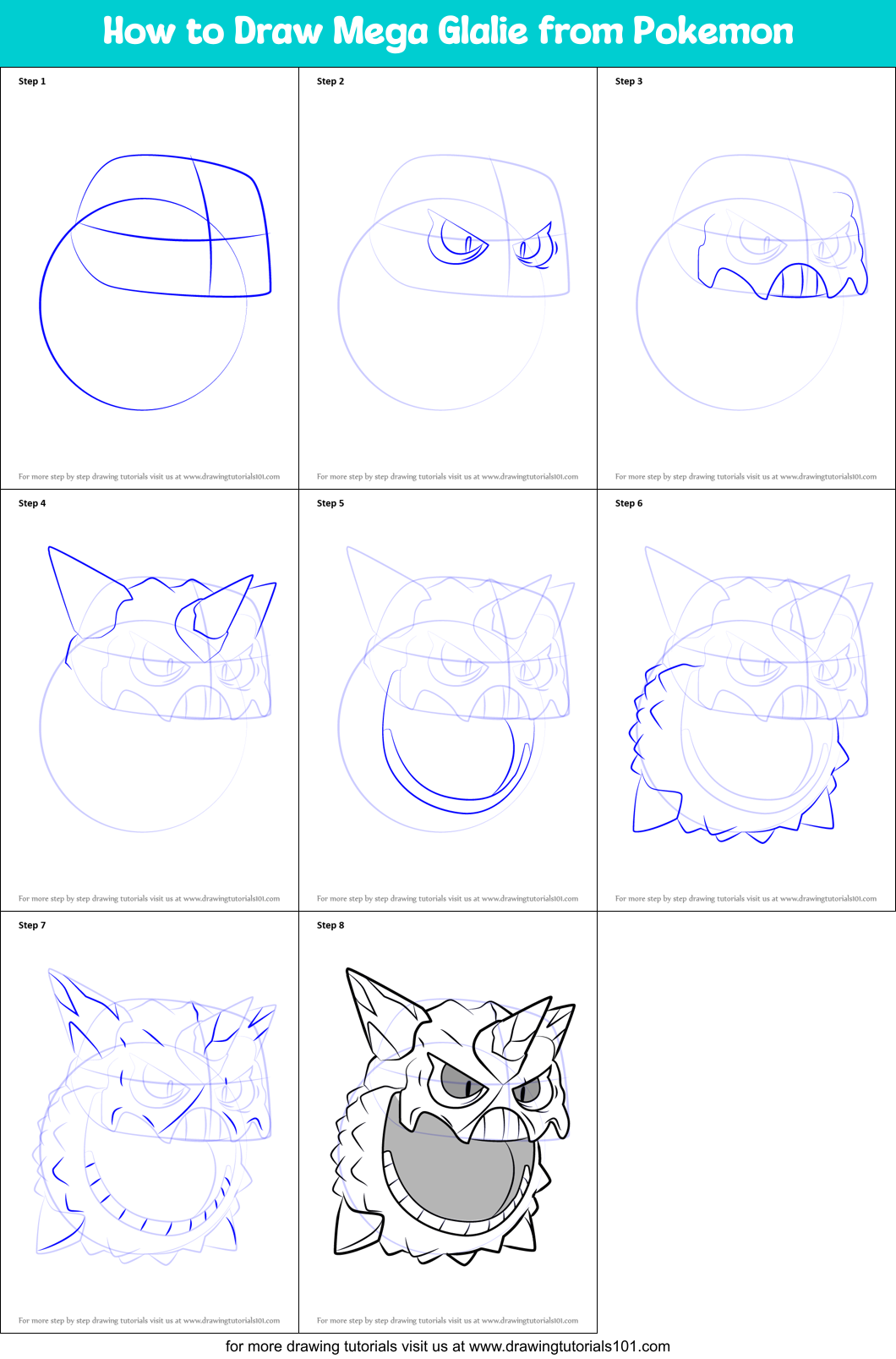 How to Draw Mega Glalie from Pokemon Printable Step by Step
