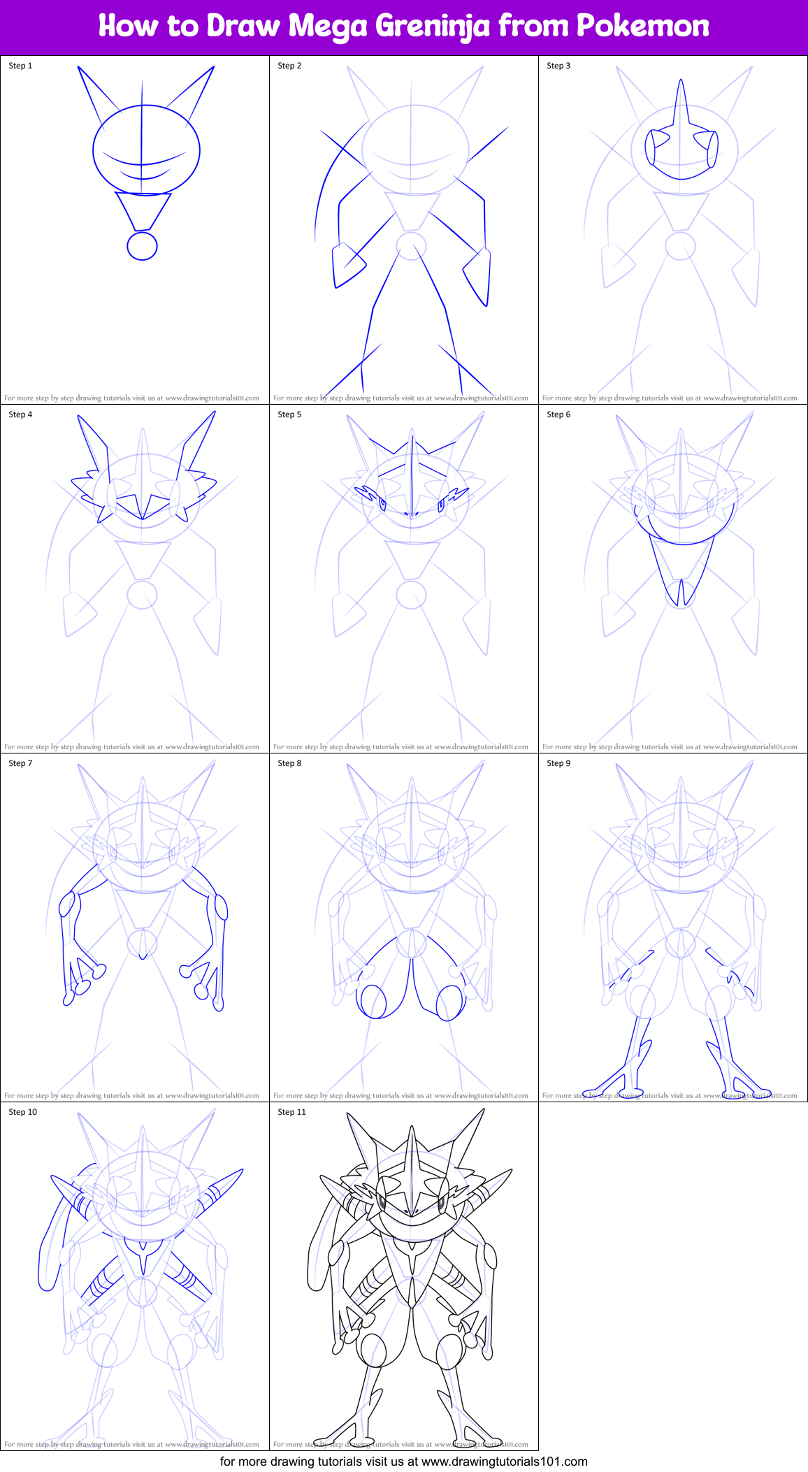 How to Draw Mega Greninja from Pokemon Printable Step by Step
