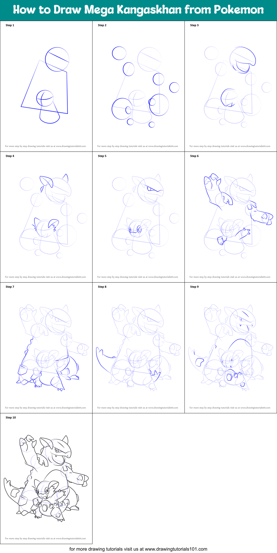 How to Draw Mega Kangaskhan from Pokemon Printable Step by Step