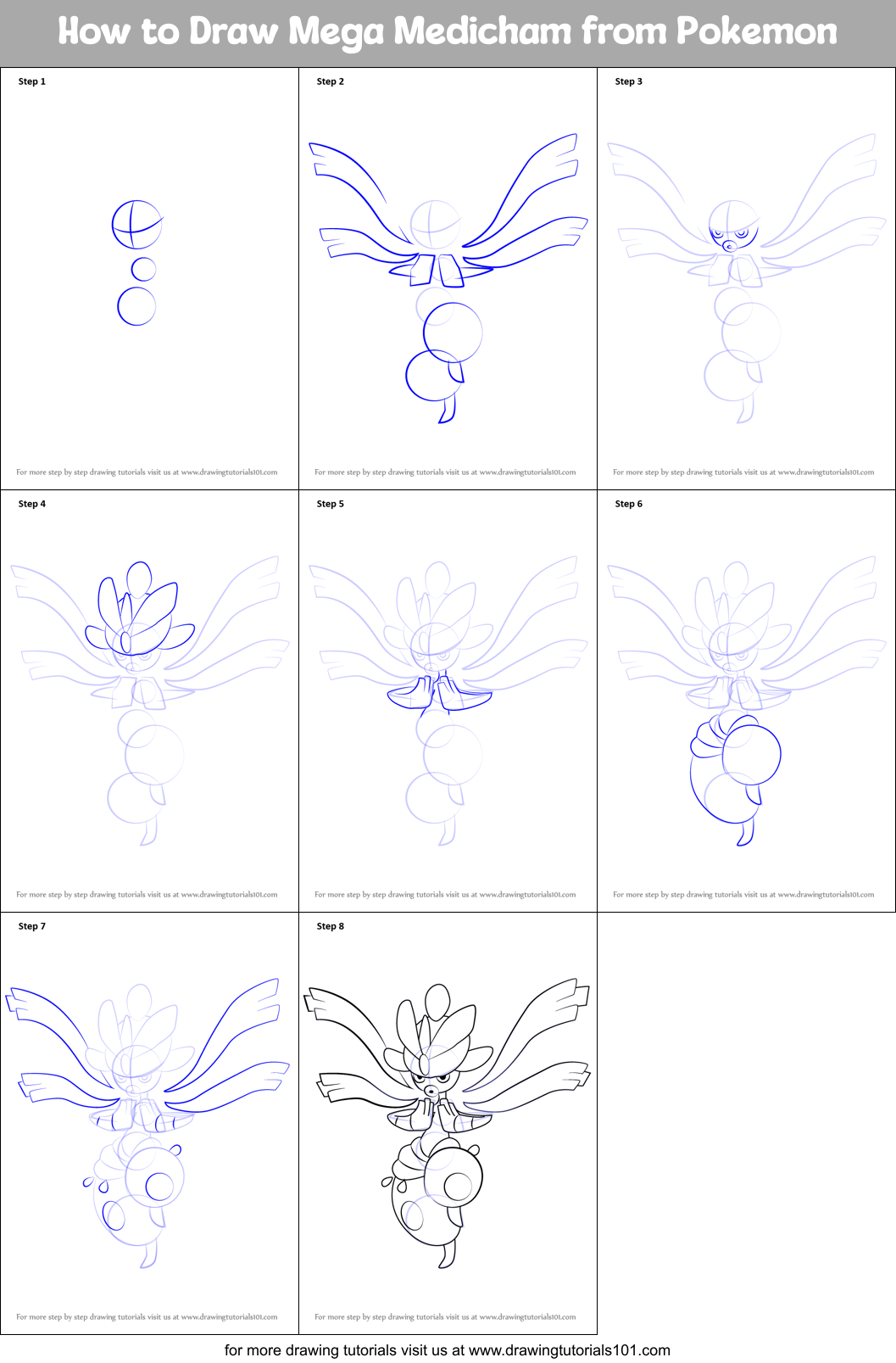 How to Draw Mega Medicham from Pokemon Printable Step by Step
