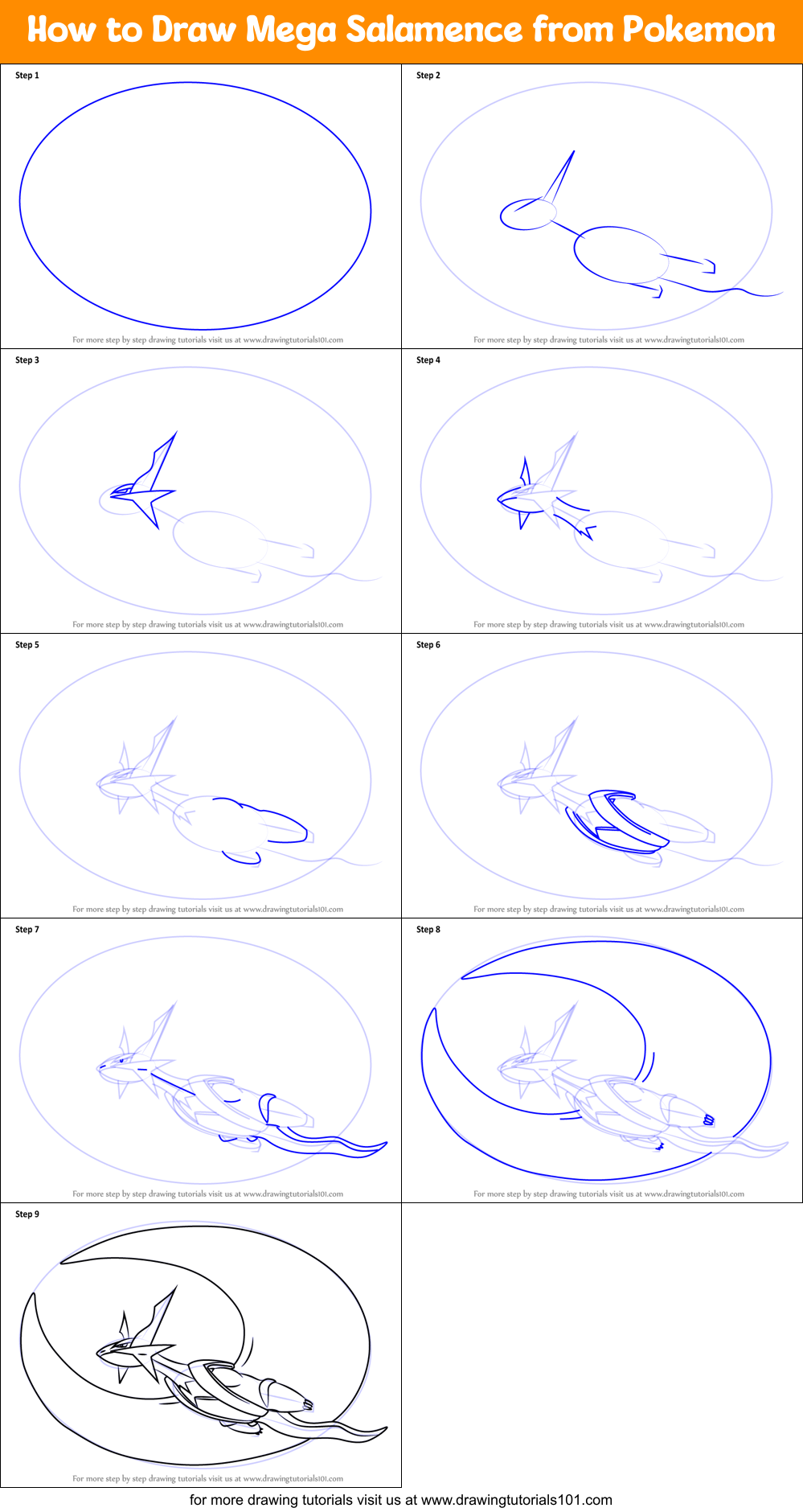 How to Draw Mega Salamence from Pokemon Printable Step by Step