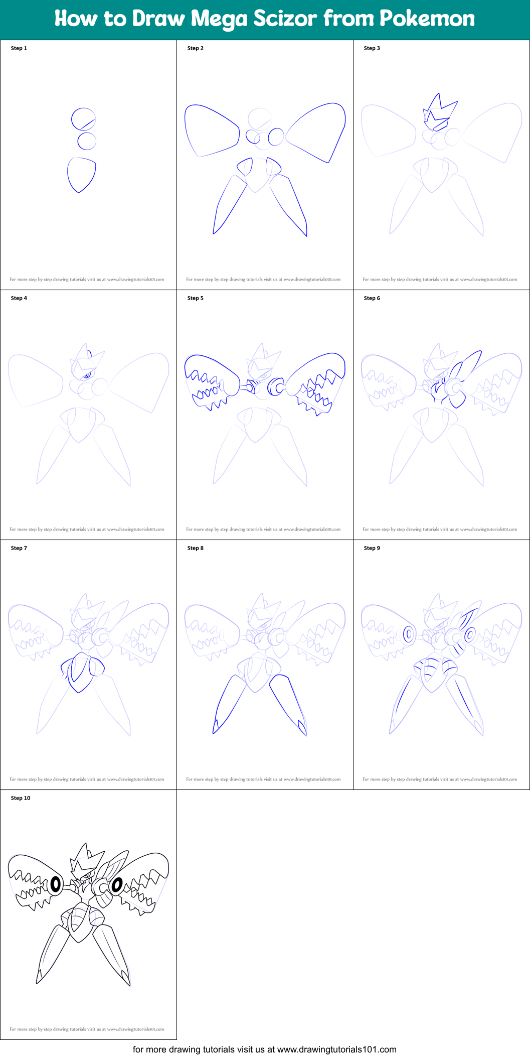 How to Draw Mega Scizor from Pokemon Printable Step by Step