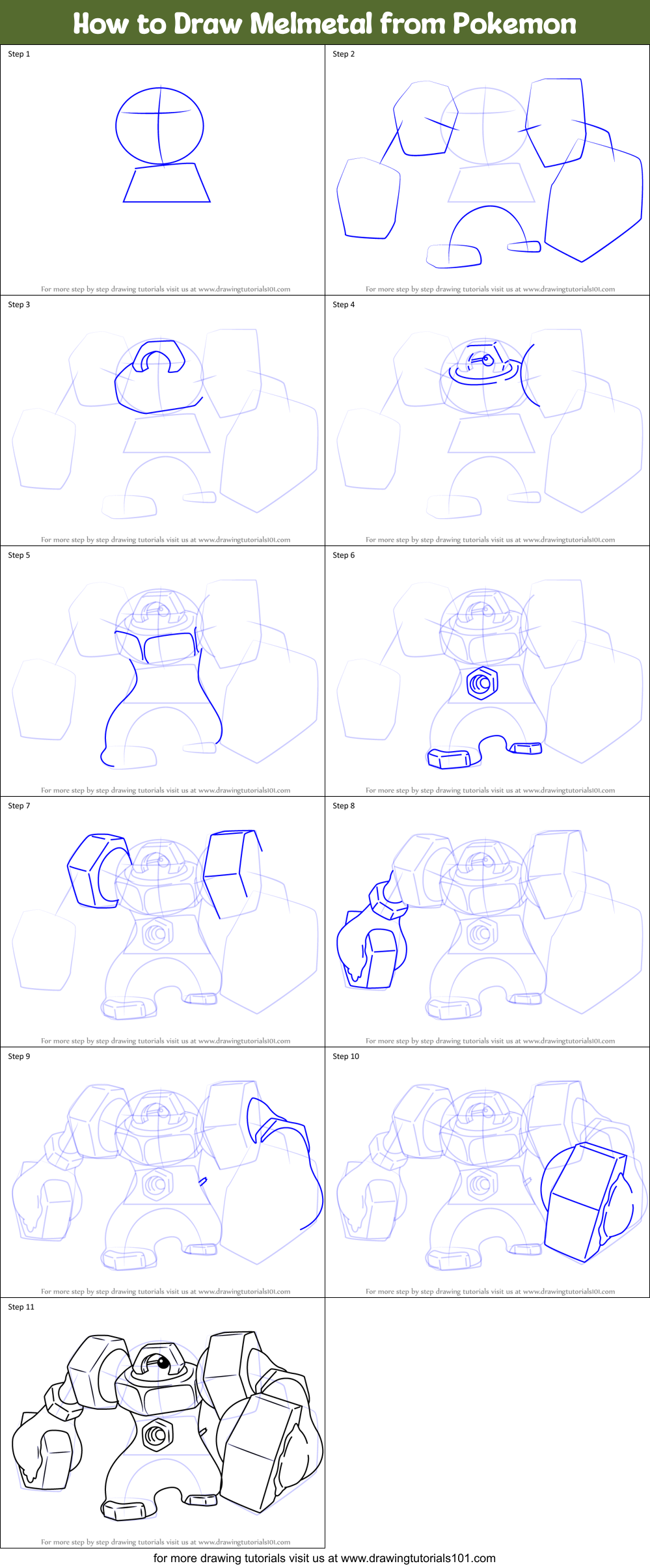 How to Draw Melmetal from Pokemon Printable Step by Step