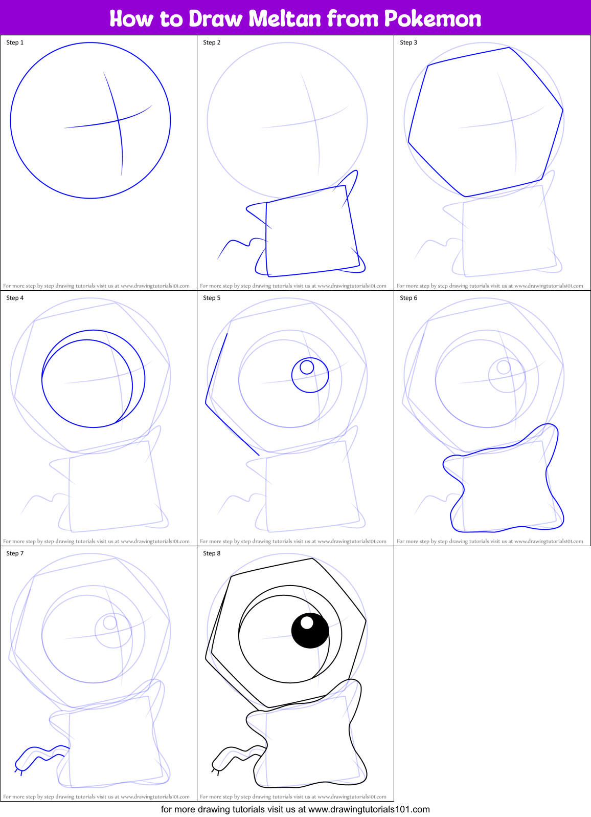 How to Draw Meltan from Pokemon Printable Step by Step