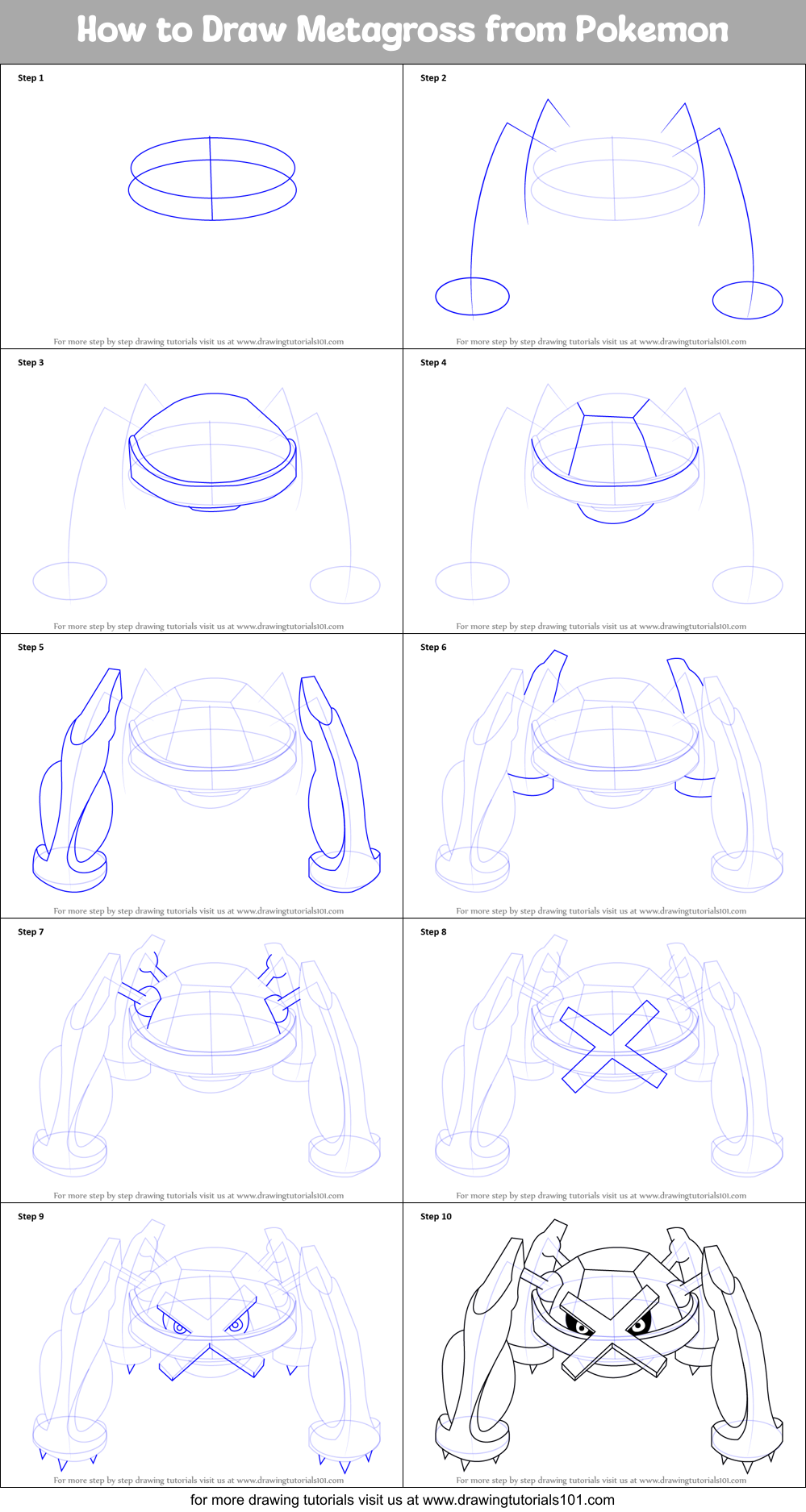 How to Draw Metagross from Pokemon Printable Step by Step