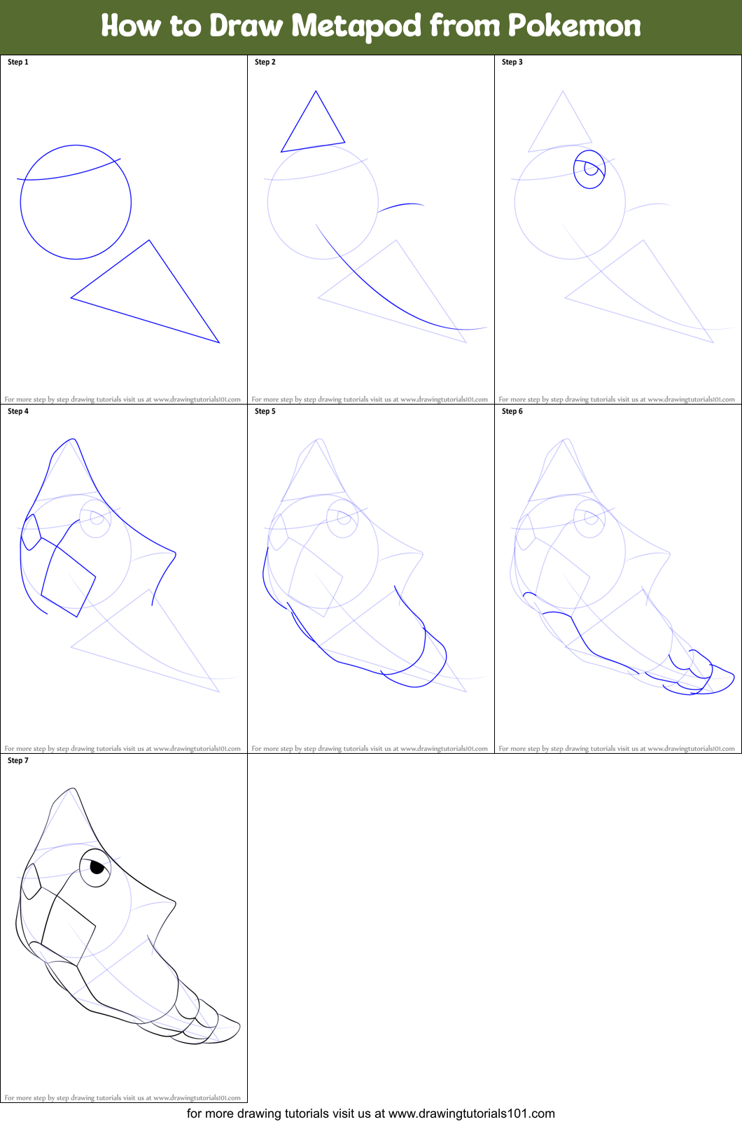 How to Draw Metapod from Pokemon Printable Step by Step