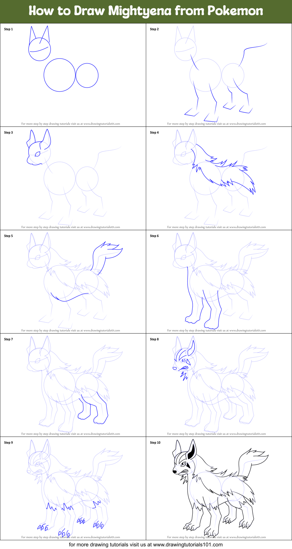 How to Draw Mightyena from Pokemon Printable Step by Step
