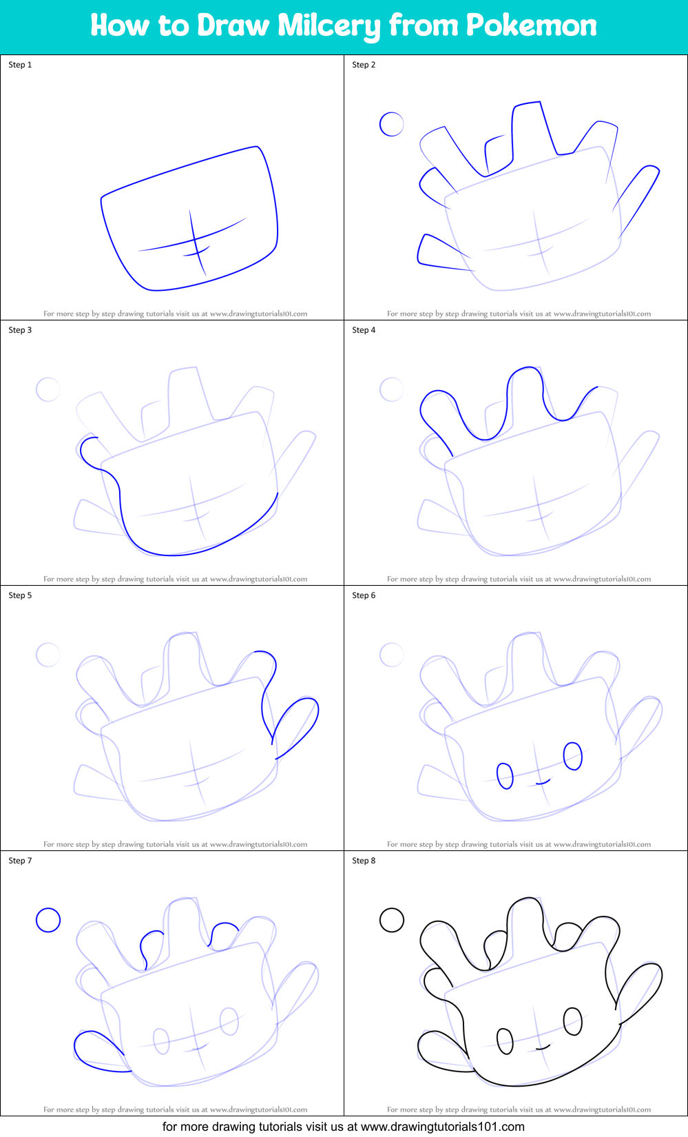 How to Draw Milcery from Pokemon Printable Step by Step
