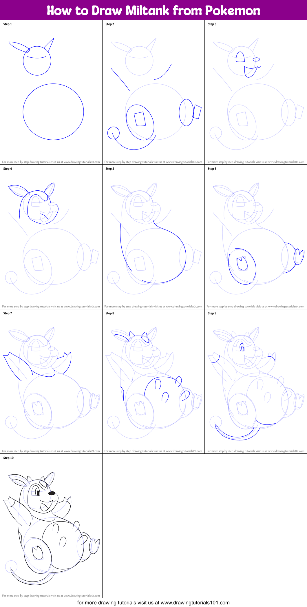 How to Draw Miltank from Pokemon Printable Step by Step
