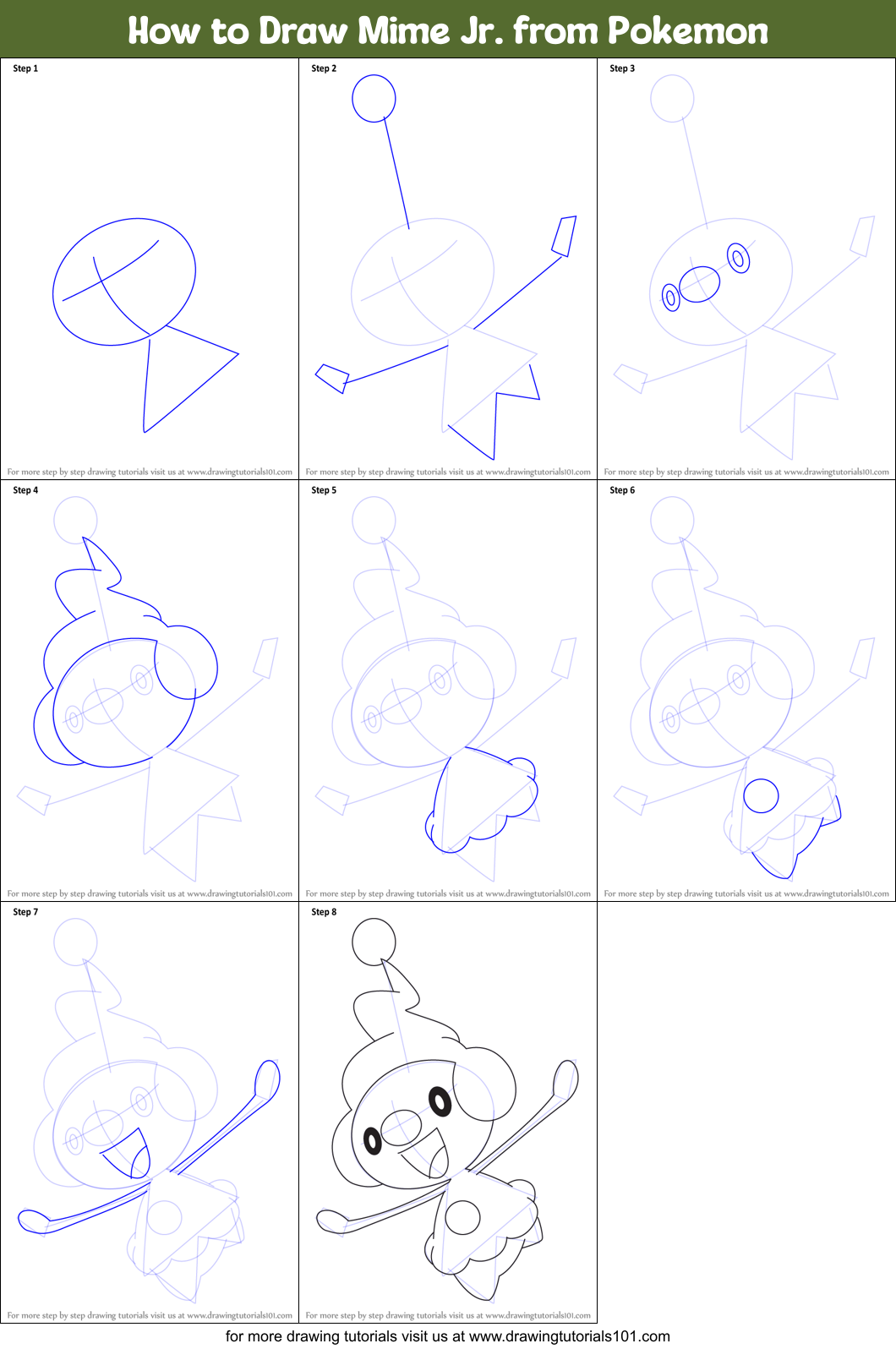 How to Draw Mime Jr. from Pokemon Printable Step by Step