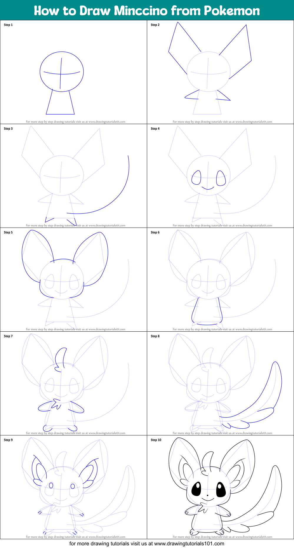 How to Draw Minccino from Pokemon Printable Step by Step