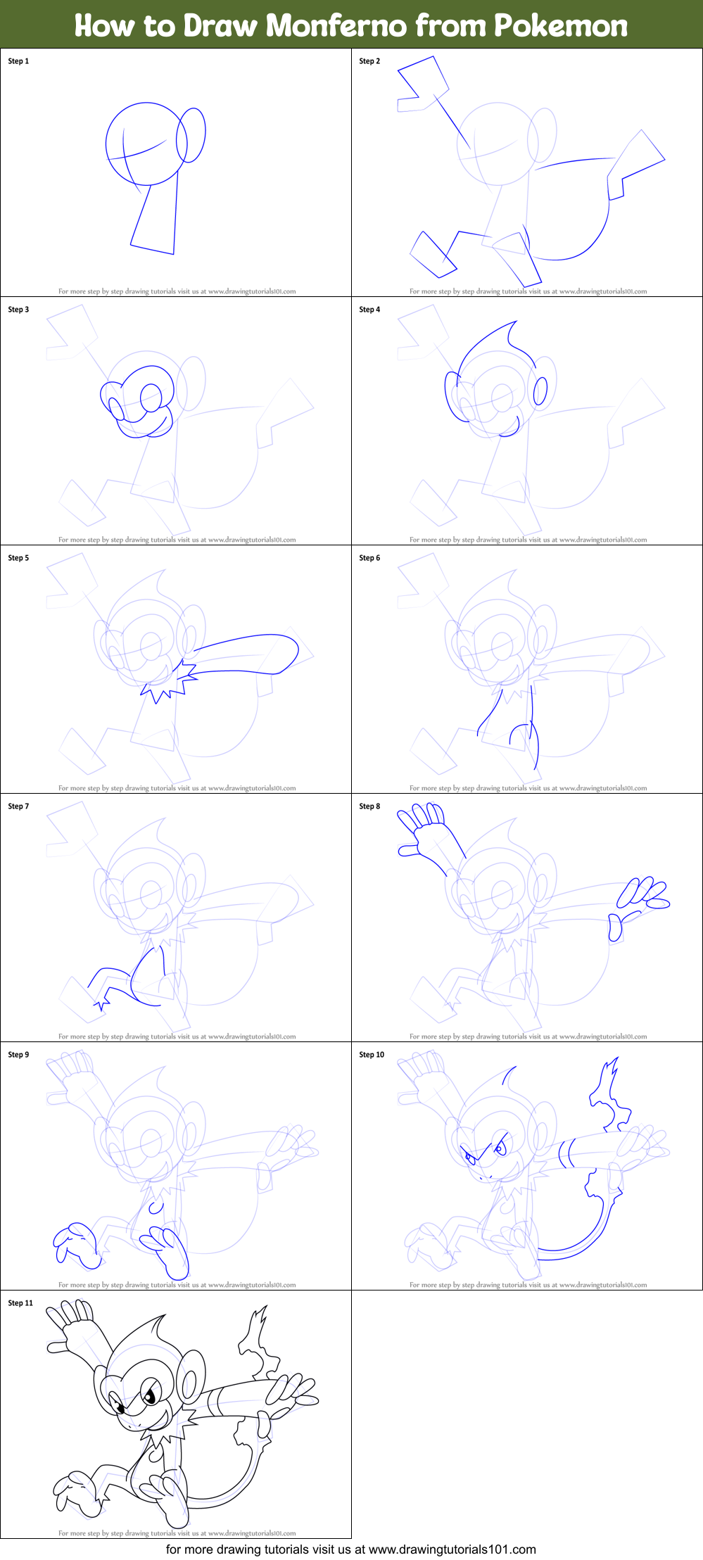 How to Draw Monferno from Pokemon printable step by step drawing sheet ...