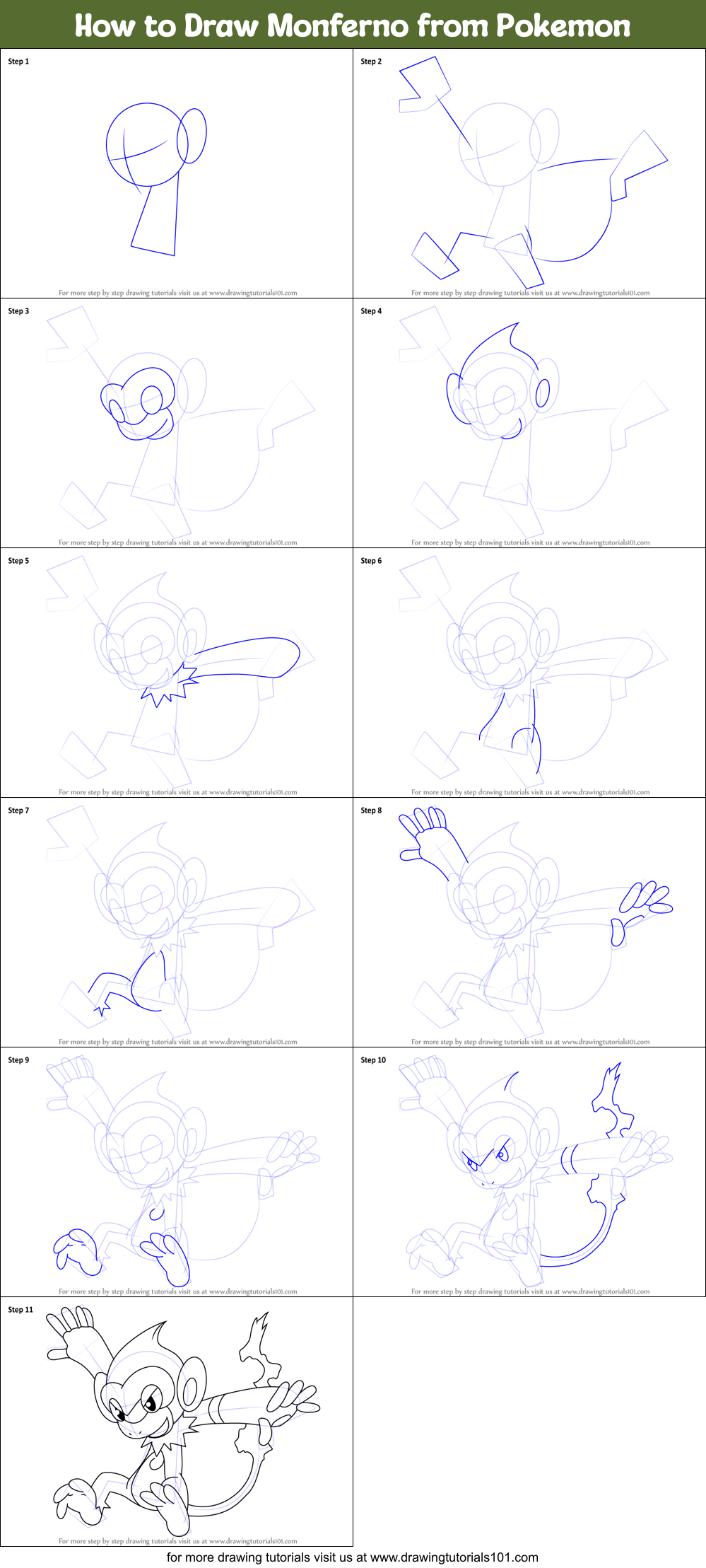 How to Draw Monferno from Pokemon Printable Step by Step