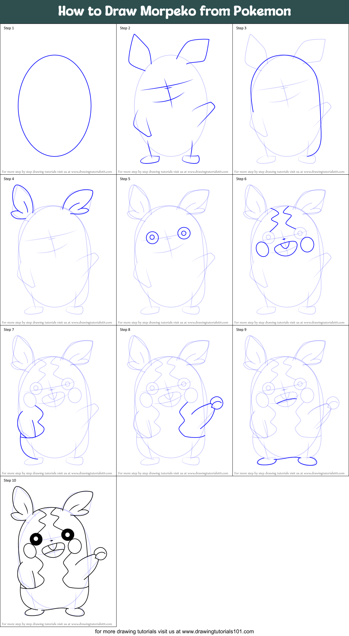 How to Draw Morpeko from Pokemon Printable Step by Step