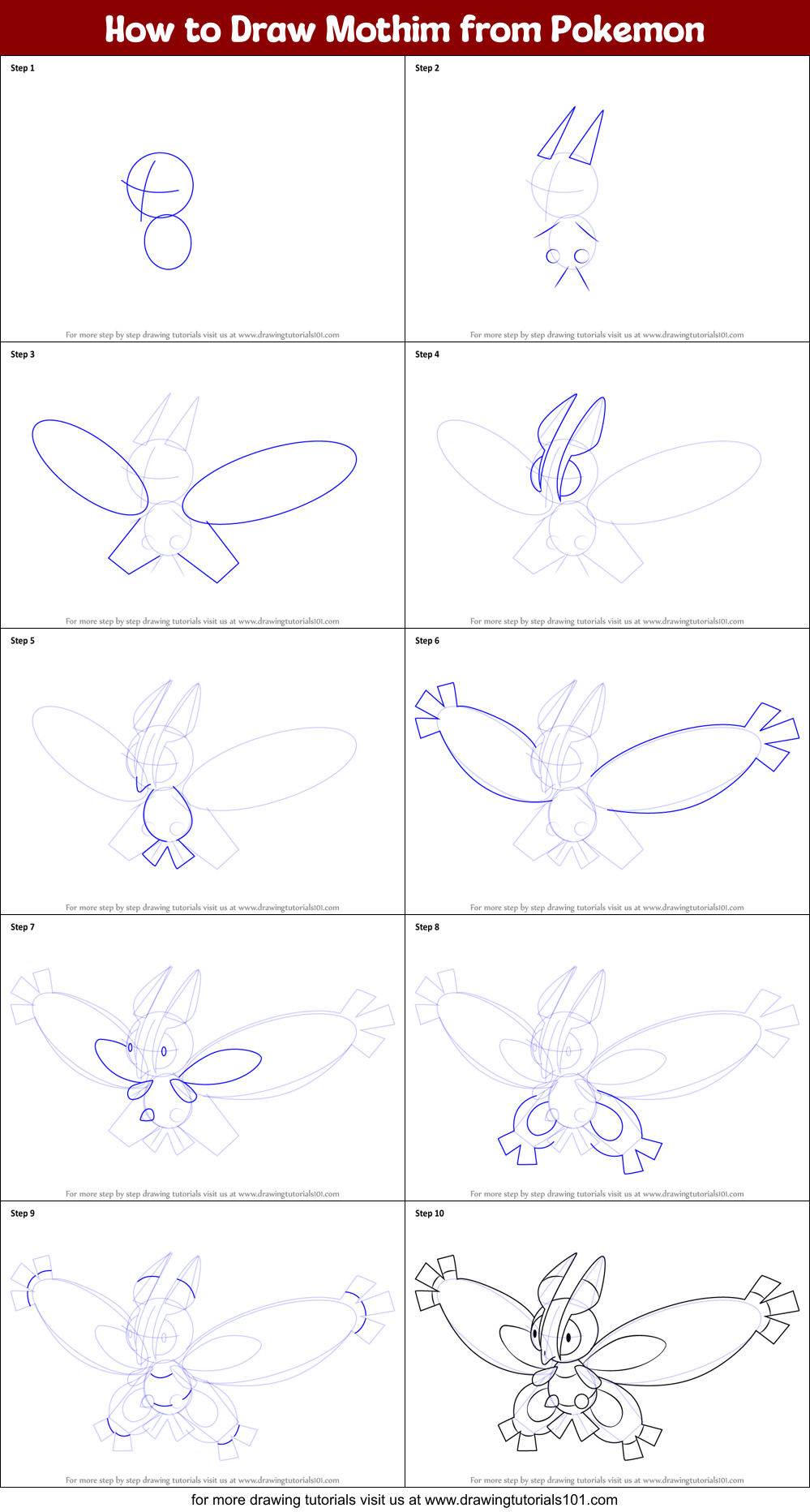How to Draw Mothim from Pokemon Printable Step by Step