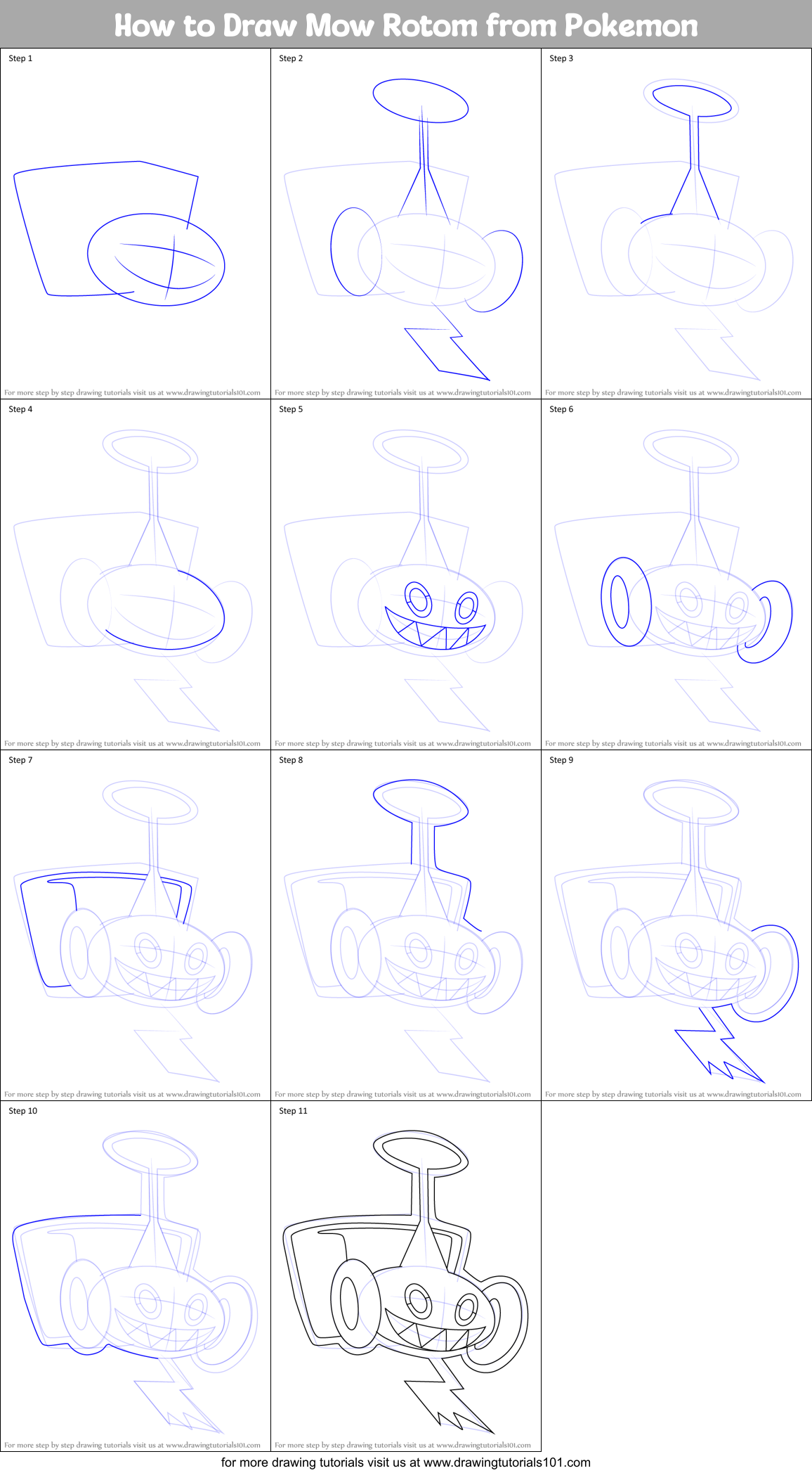 How to Draw Mow Rotom from Pokemon Printable Step by Step