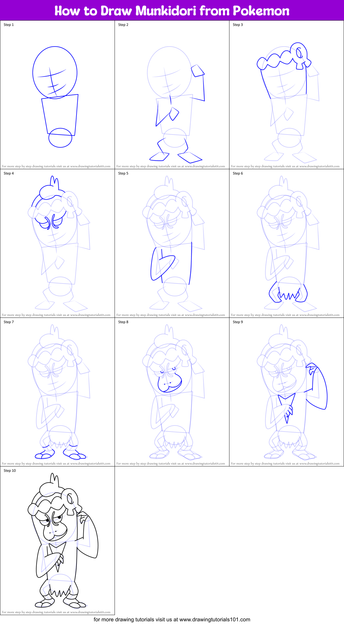 How to Draw Munkidori from Pokemon Printable Step by Step