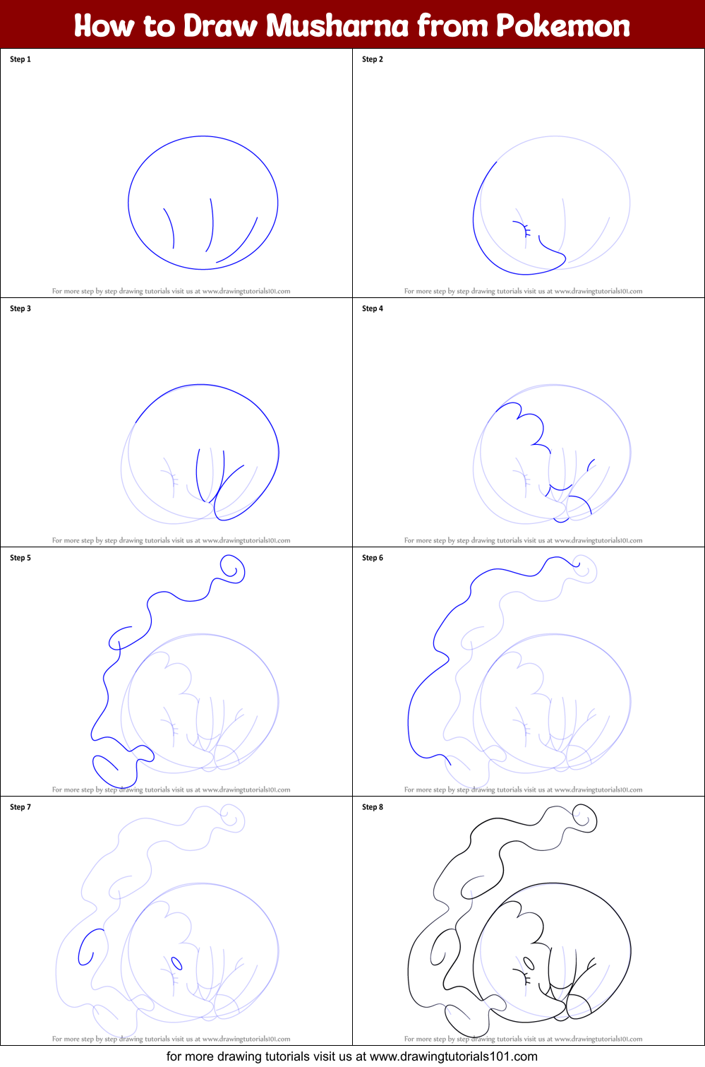How to Draw Musharna from Pokemon Printable Step by Step
