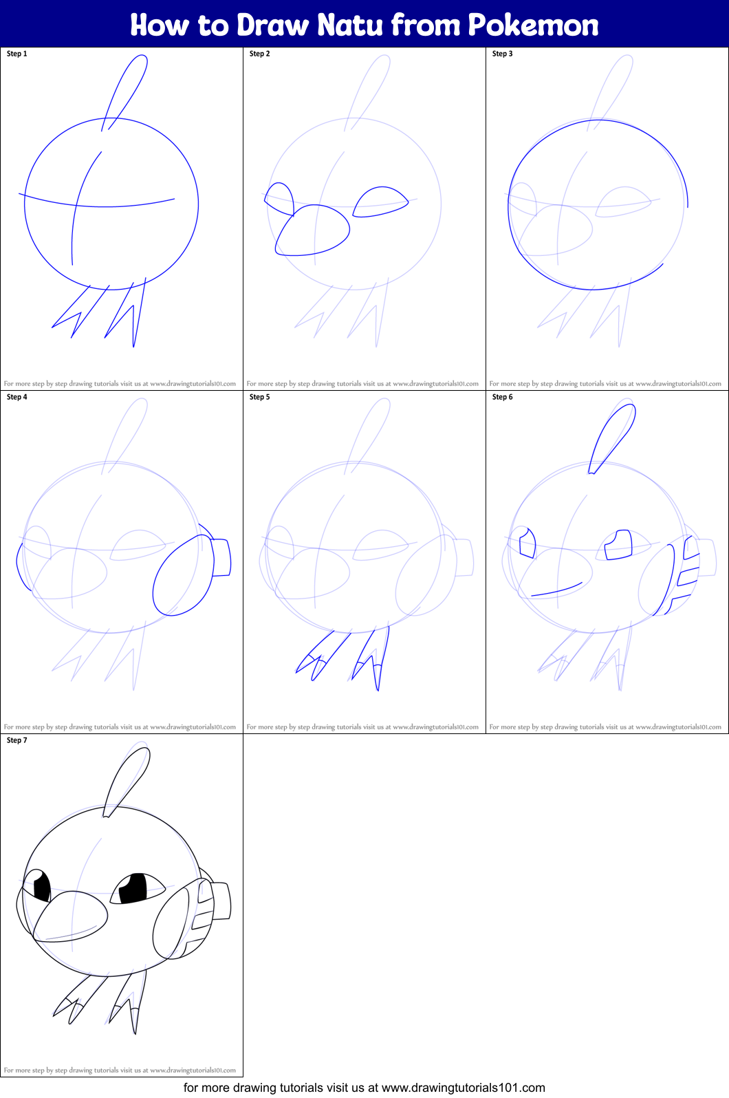 How to Draw Natu from Pokemon Printable Step by Step