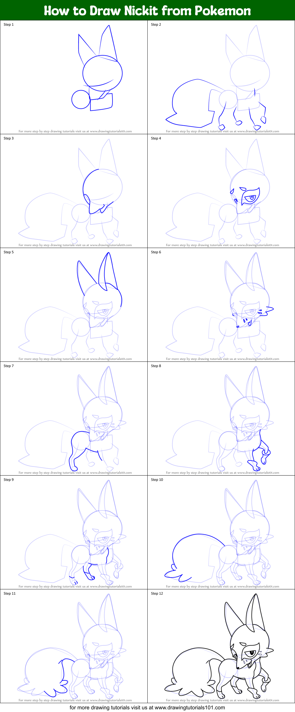 How to Draw Nickit from Pokemon Printable Step by Step