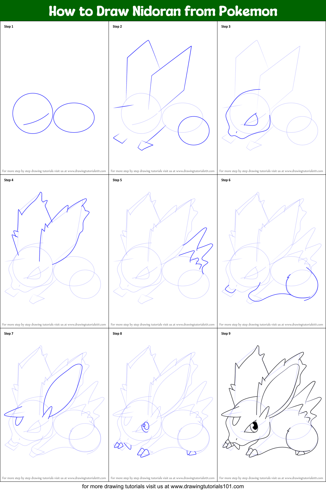How to Draw Nidoran from Pokemon Printable Step by Step