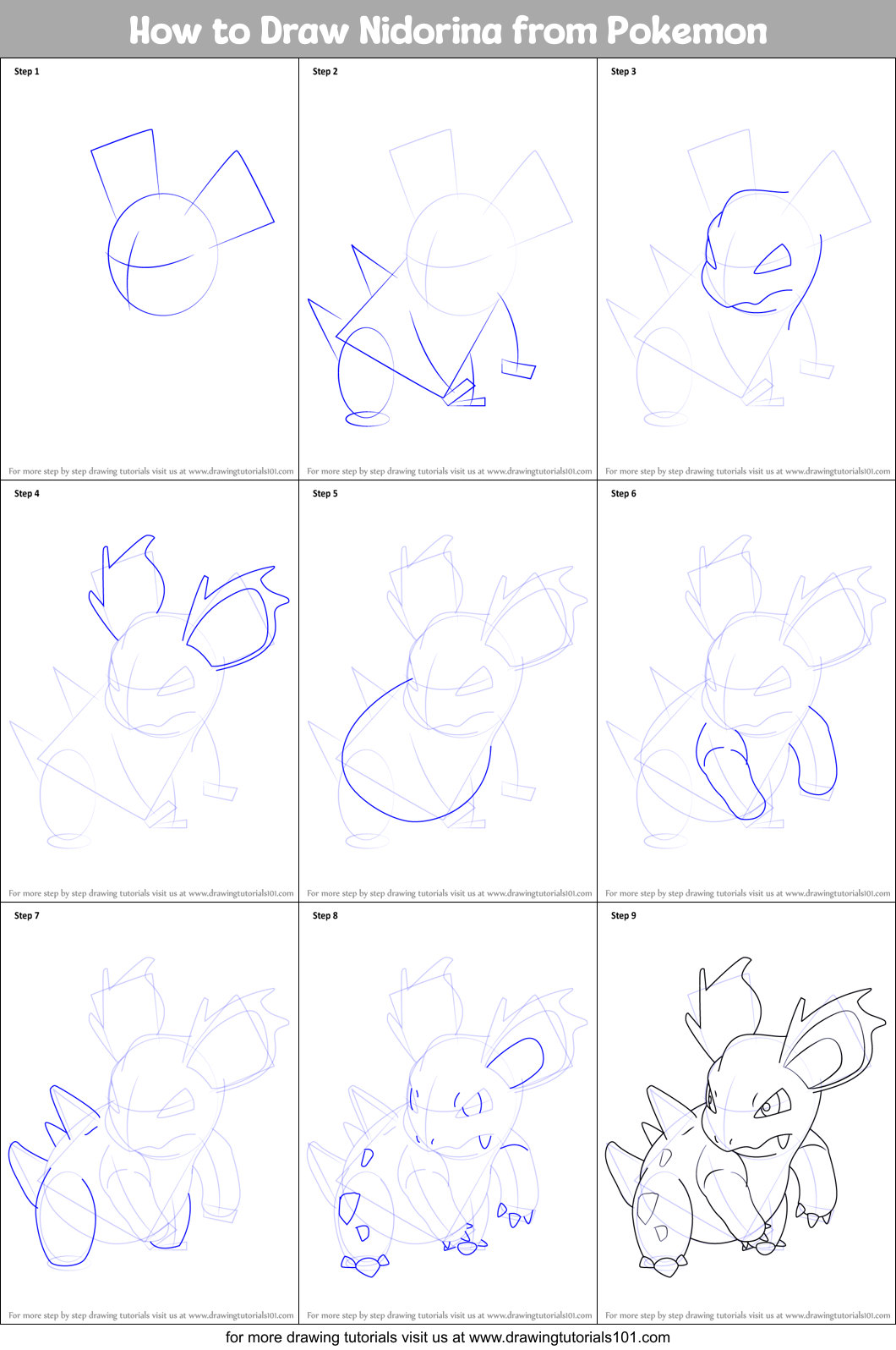 How to Draw Nidorina from Pokemon Printable Step by Step