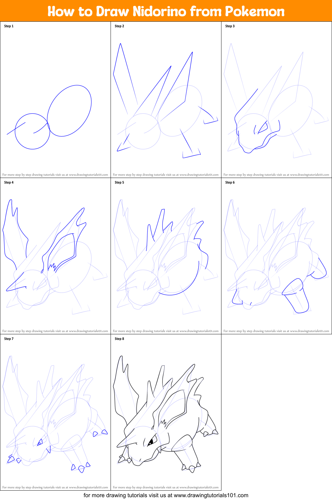 How to Draw Nidorino from Pokemon Printable Step by Step