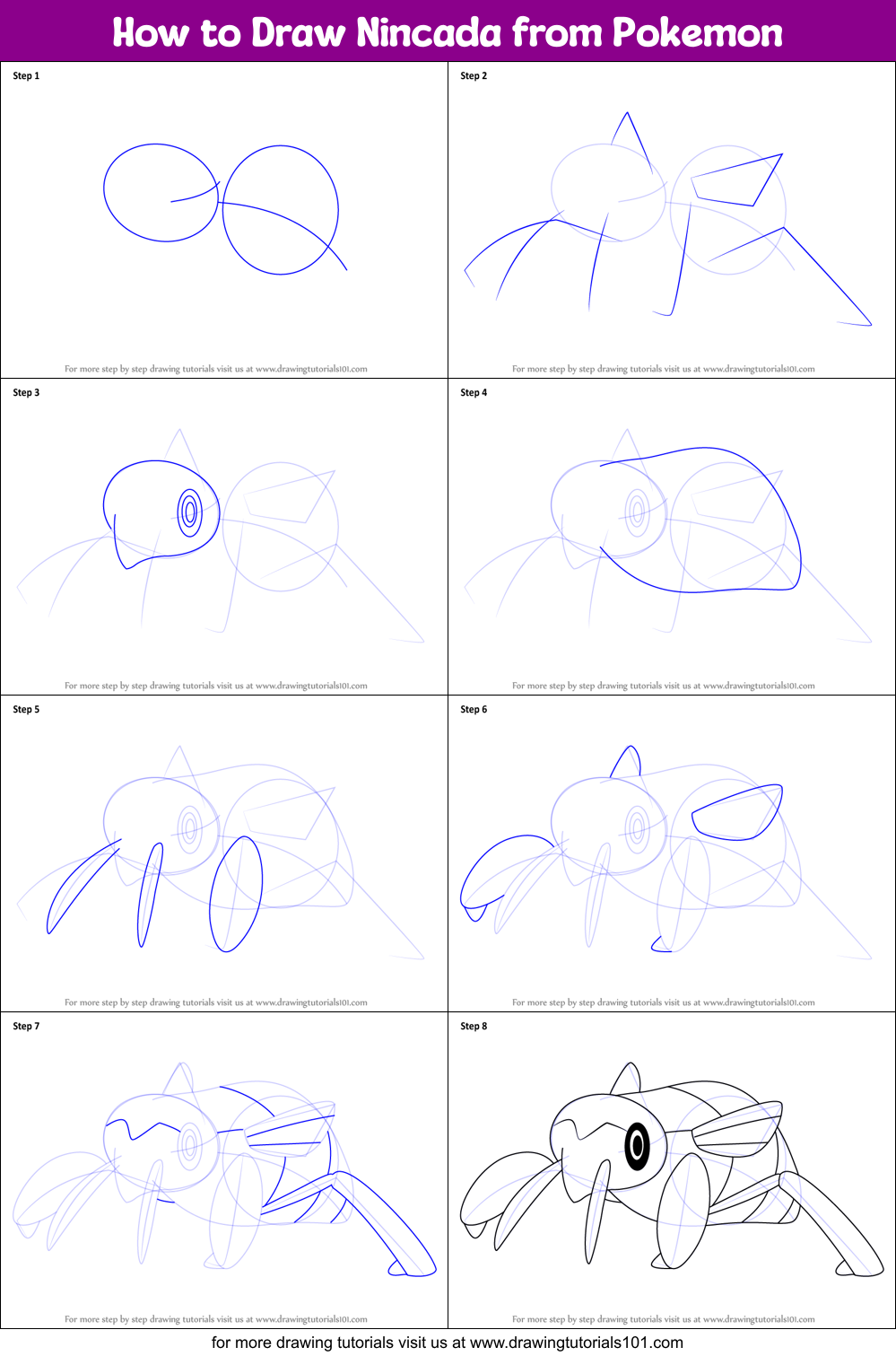 How to Draw Nincada from Pokemon Printable Step by Step