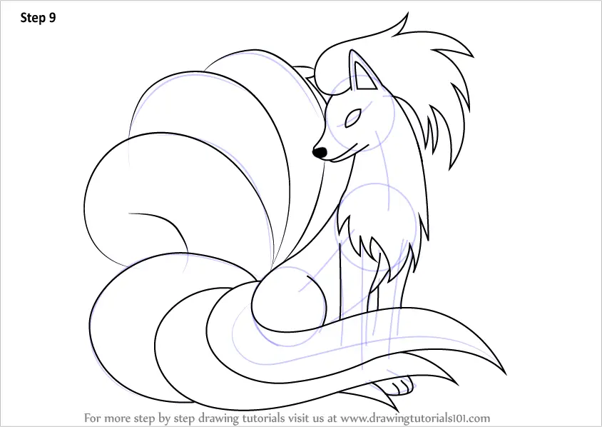 how-to-draw-Ninetales-from-Pokemon-step-9.png (844 × 598) Easy animal.