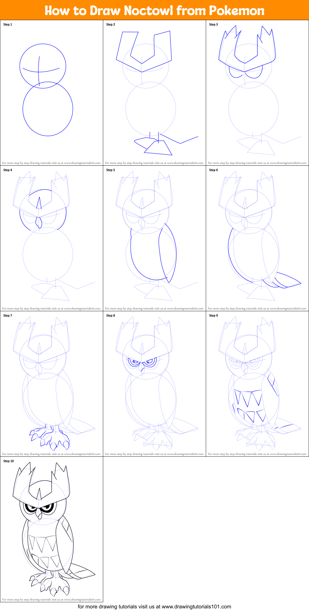 How to Draw Noctowl from Pokemon Printable Step by Step