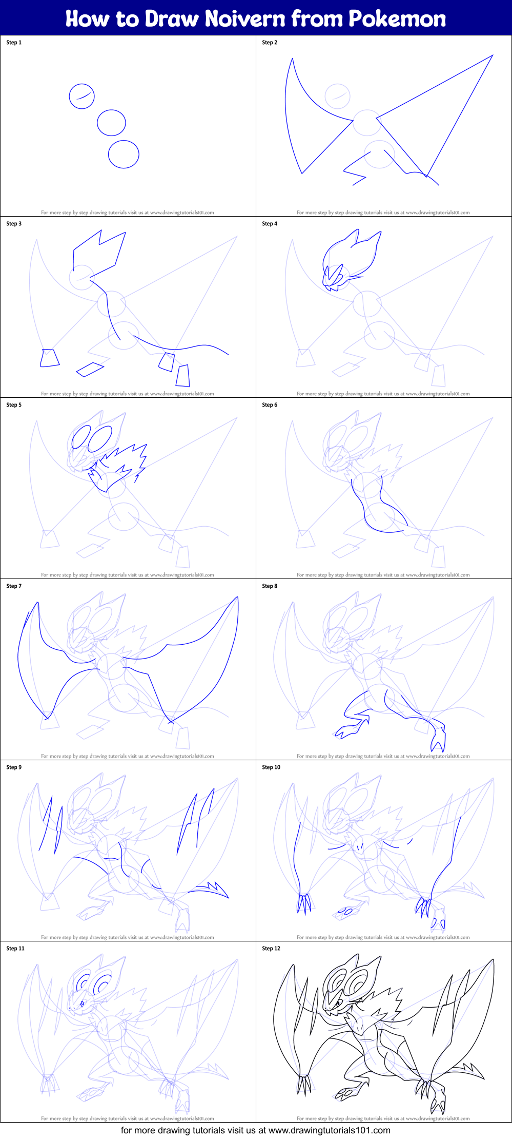How to Draw Noivern from Pokemon Printable Step by Step