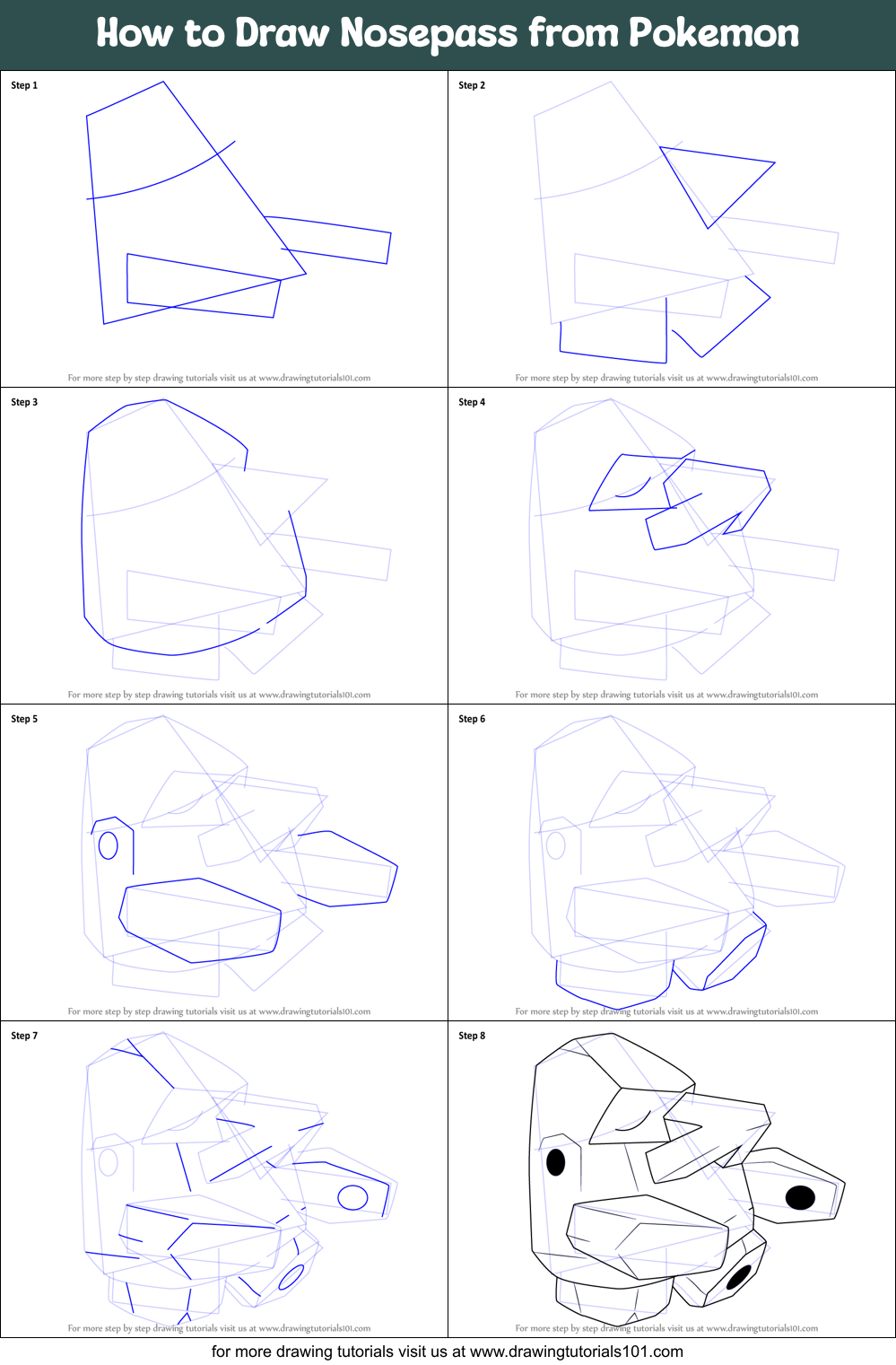 How to Draw Nosepass from Pokemon Printable Step by Step