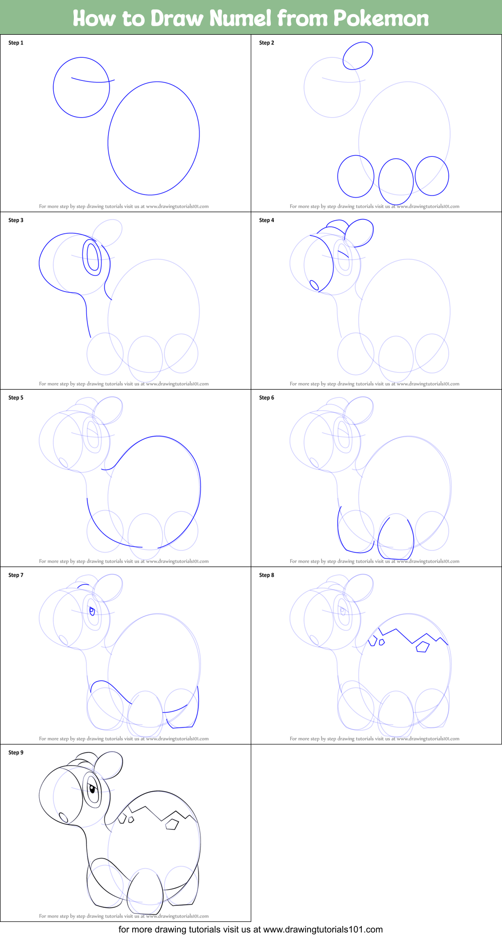 How to Draw Numel from Pokemon Printable Step by Step