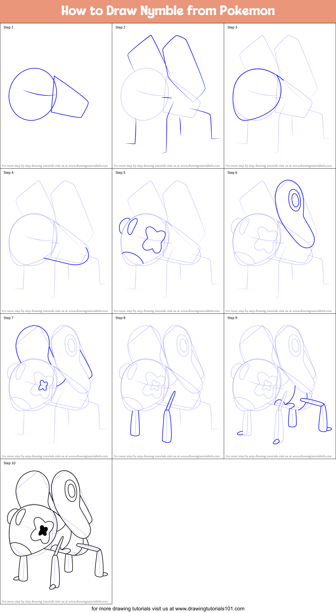 How to Draw Nymble from Pokemon Printable Step by Step