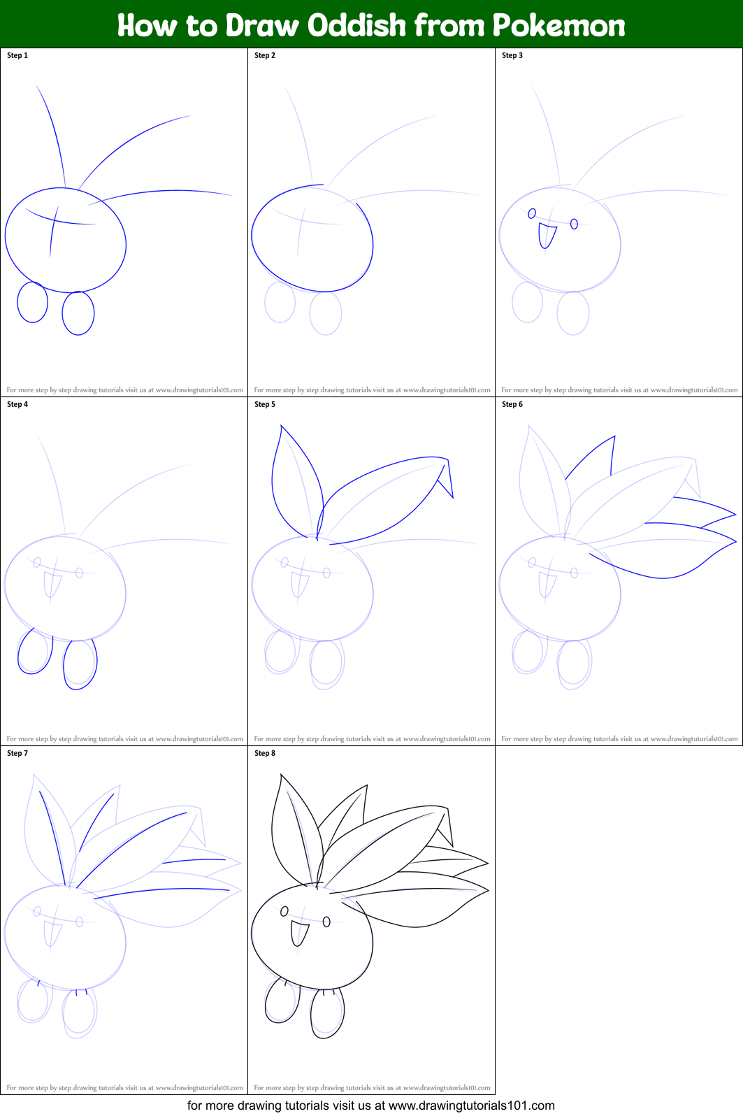 How to Draw Oddish from Pokemon Printable Step by Step