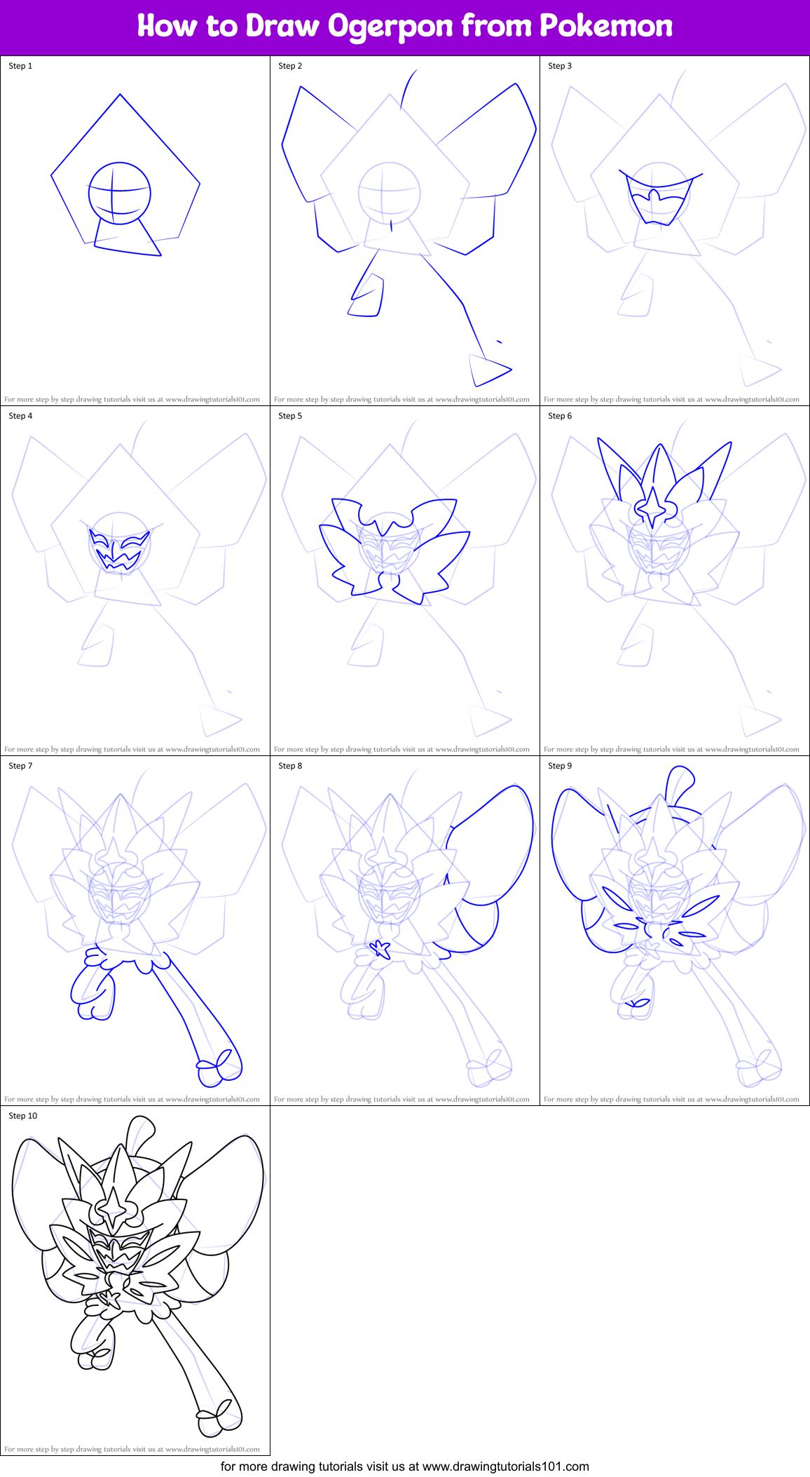 How to Draw Ogerpon from Pokemon Printable Step by Step