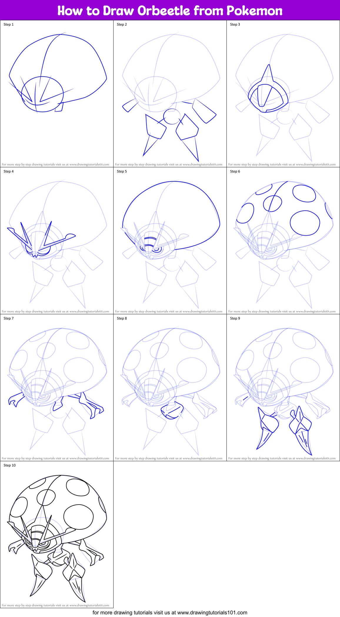 How to Draw Orbeetle from Pokemon Printable Step by Step