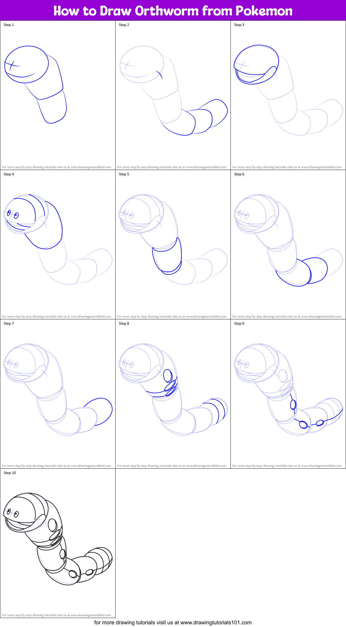 How to Draw Orthworm from Pokemon Printable Step by Step