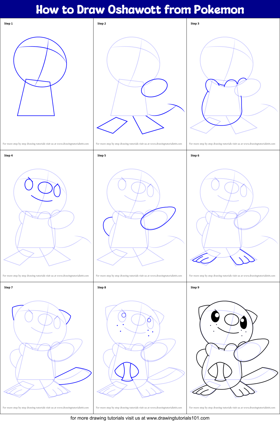 How to Draw Oshawott from Pokemon Printable Step by Step