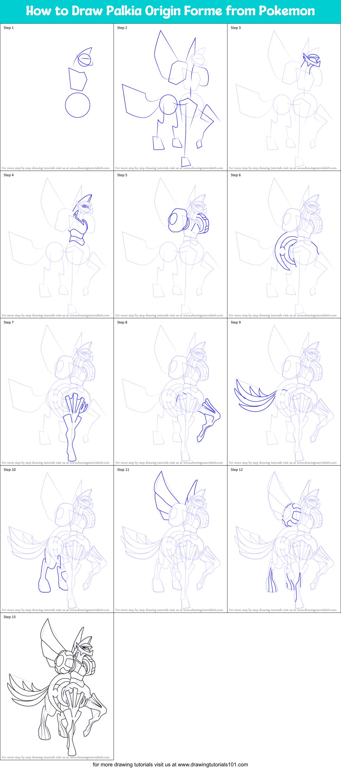 How to Draw Palkia Origin Forme from Pokemon Printable Step by Step