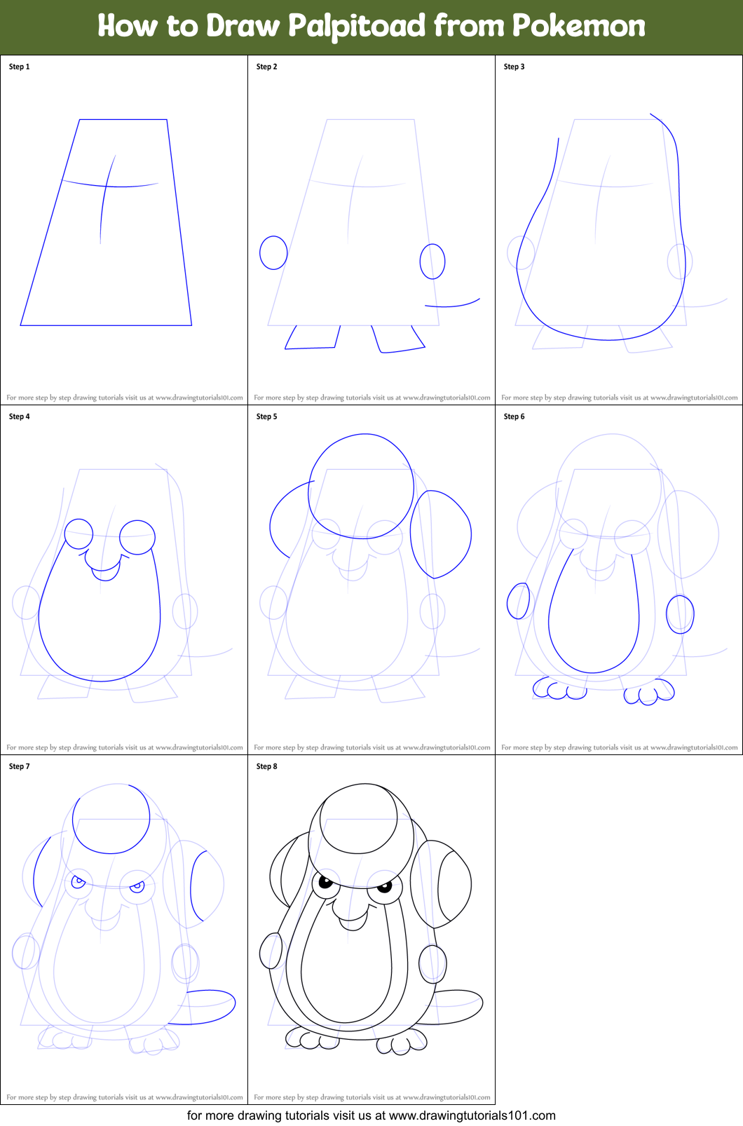 How to Draw Palpitoad from Pokemon Printable Step by Step