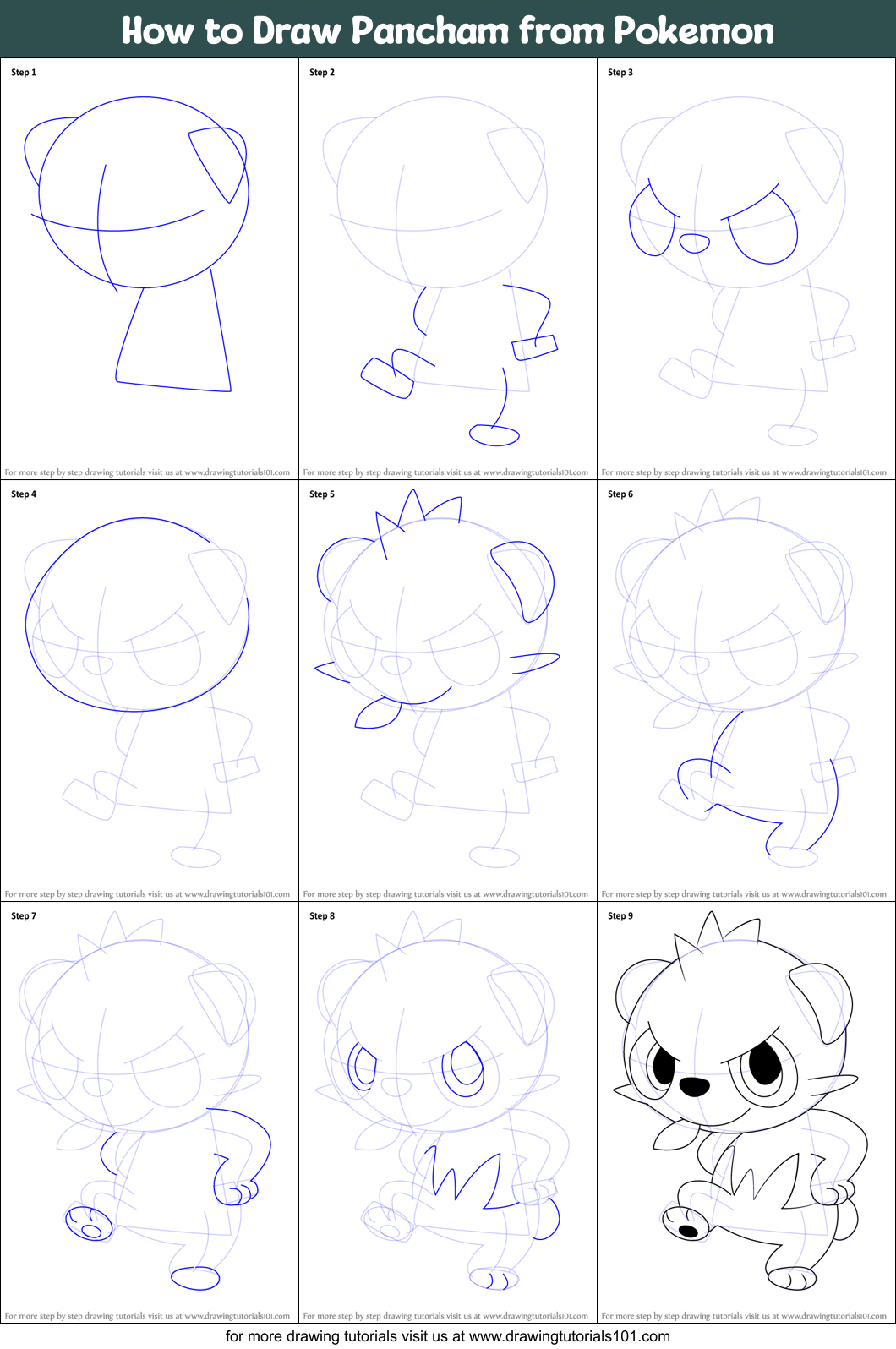 How to Draw Pancham from Pokemon Printable Step by Step