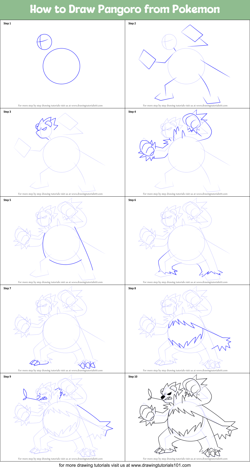 How to Draw Pangoro from Pokemon Printable Step by Step