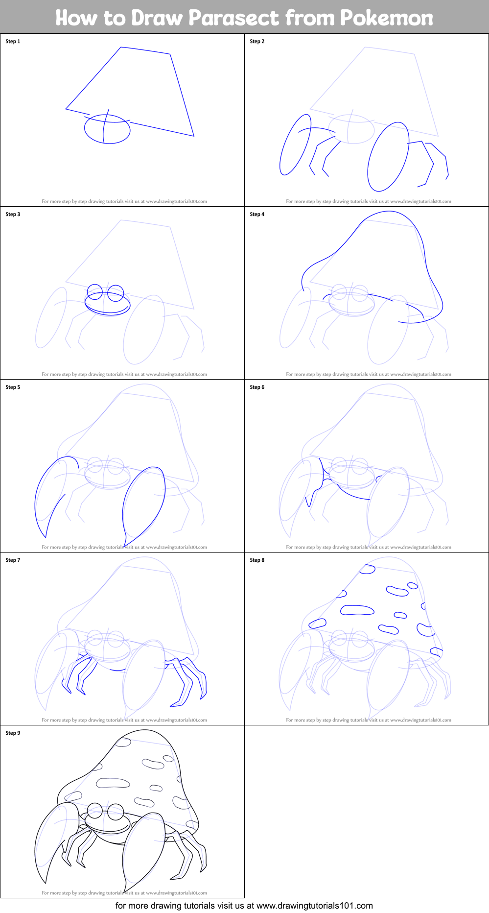 How to Draw Parasect from Pokemon Printable Step by Step
