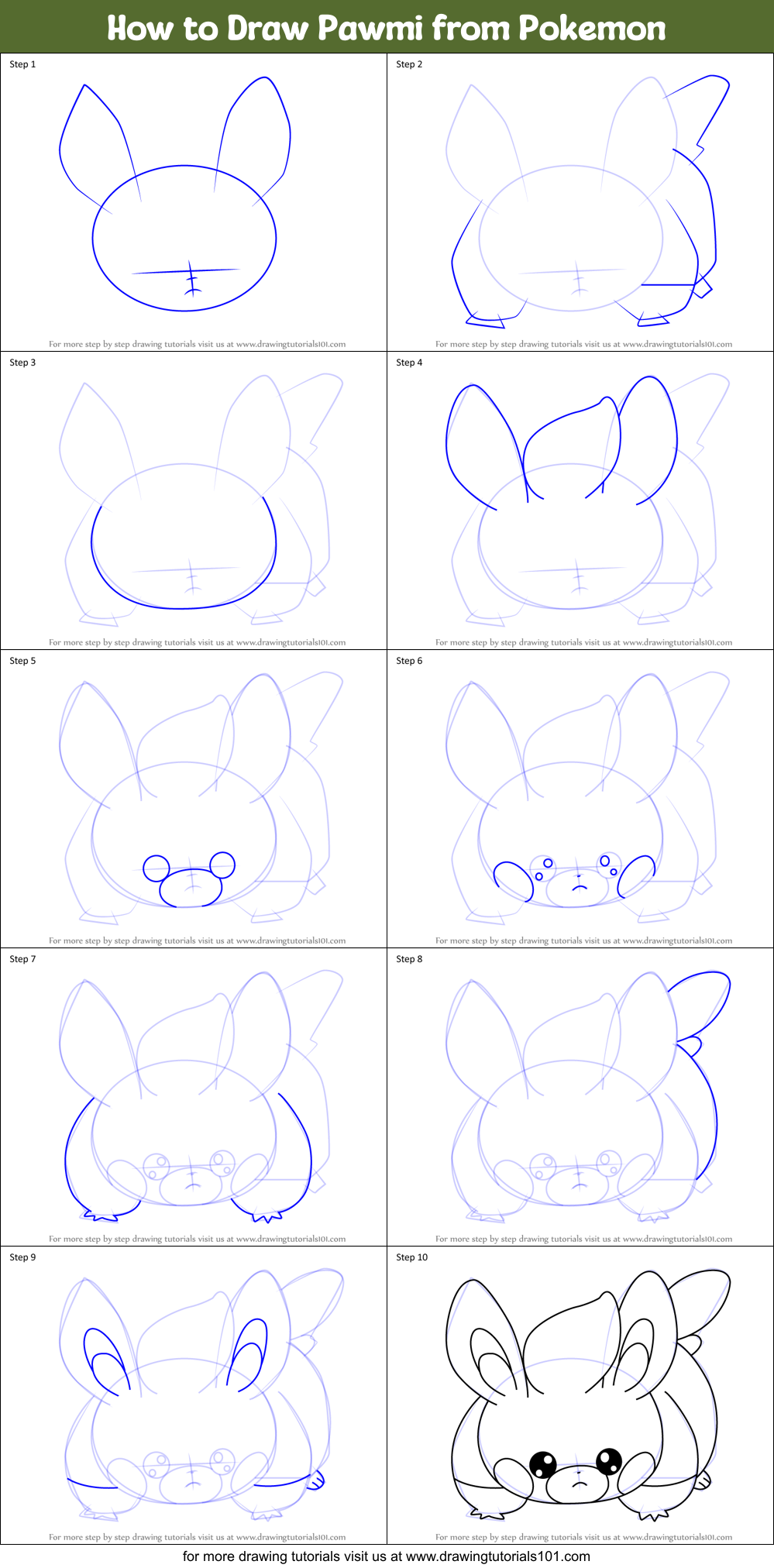 How to Draw Pawmi from Pokemon Printable Step by Step