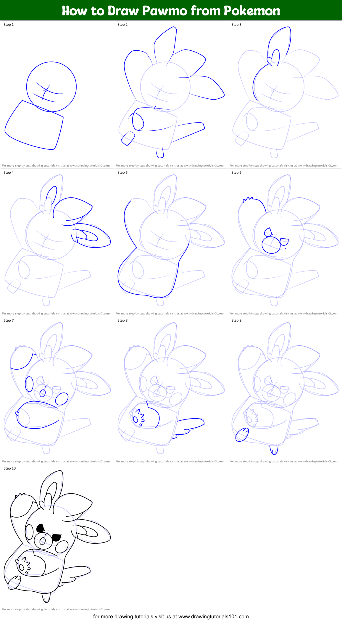 How to Draw Pawmo from Pokemon Printable Step by Step