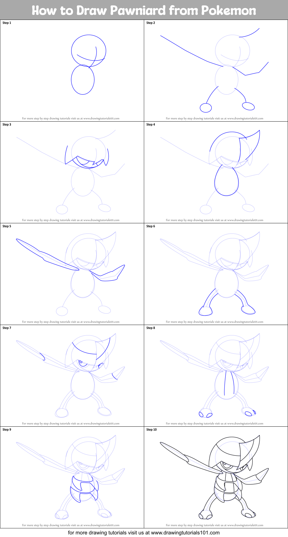 How to Draw Pawniard from Pokemon Printable Step by Step