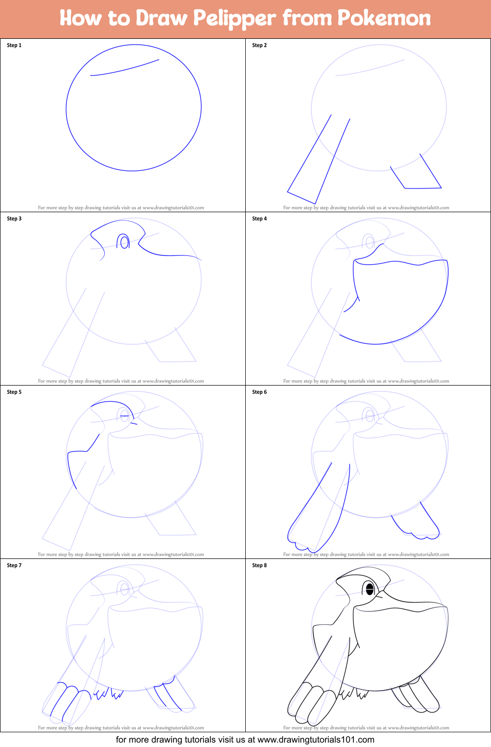 How to Draw Pelipper from Pokemon Printable Step by Step